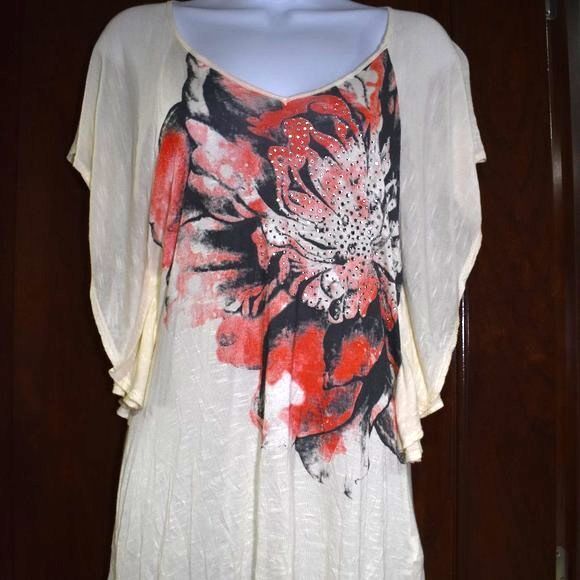 Womens Floral Blouse Size Small Semi Sheer Bat Wing Short Sleeve Shirt - Picture 5 of 16